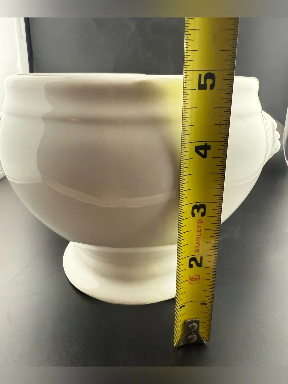 2 Sur La Table lion head handles soup bowls. Large. White porcelain. 38 oz